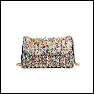 Sparkly Rhinestone Evening Clutch Purse Elegant Chain Shoulder Bag Prom Wedding